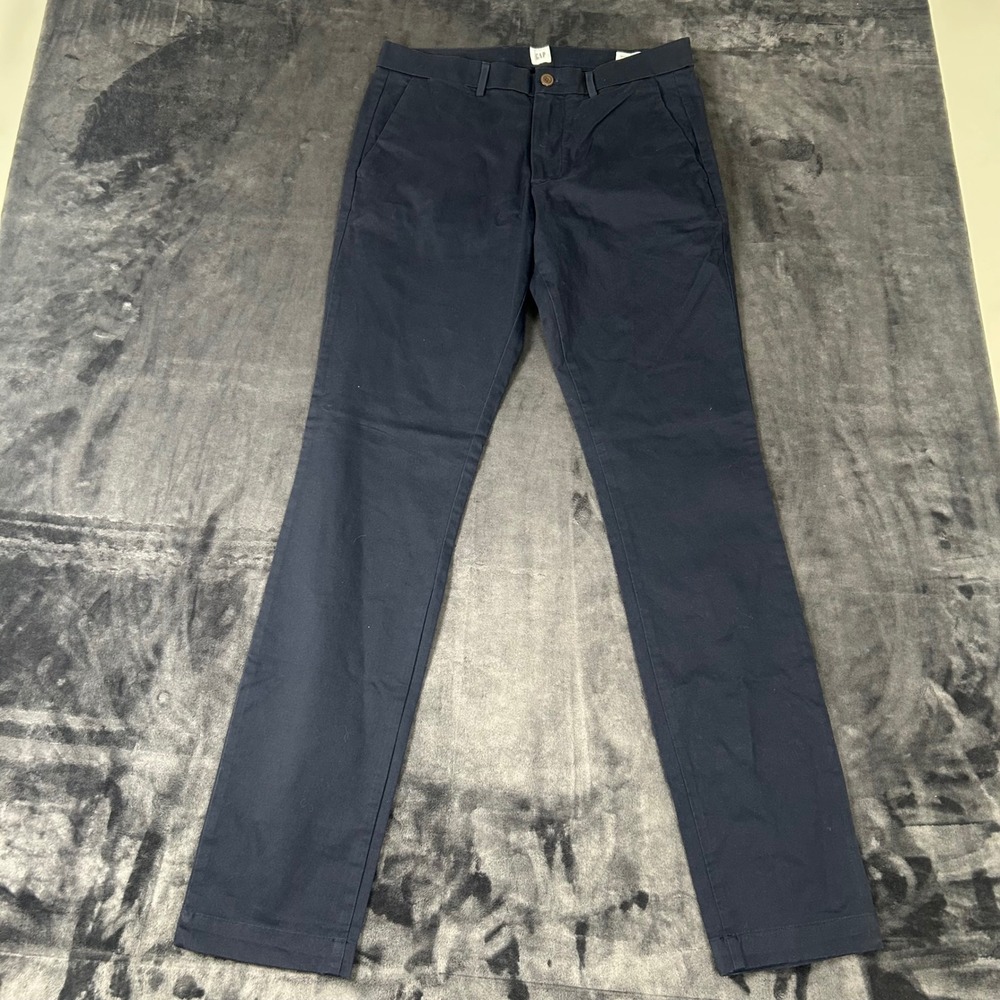 Gap Skinny Chino Pants Mens 32x34 Navy Blue Stretch Flat Front Casual